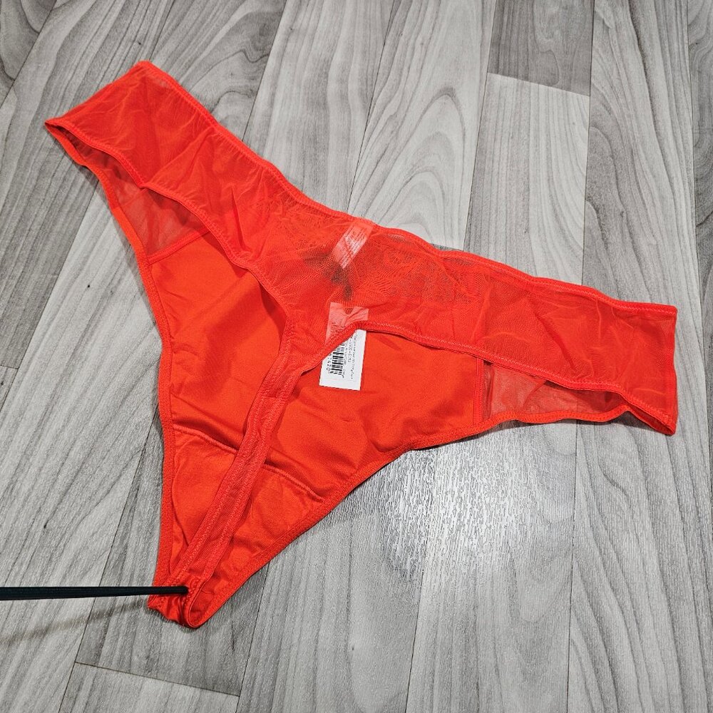 Hustler Dola Orange Lace and Mesh High Waisted Thong Panty Size US 20 - Picture 2 of 5
